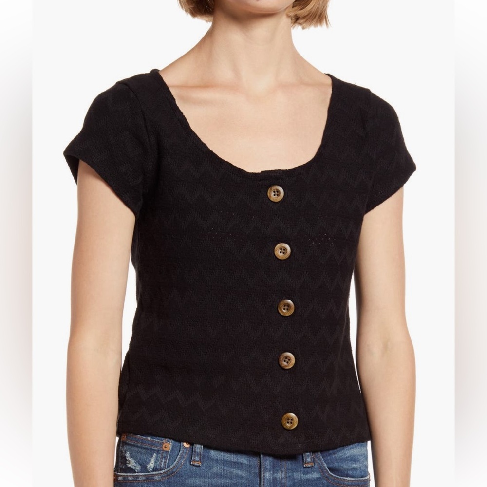 Madewell knit pointelle button front scoop shirt